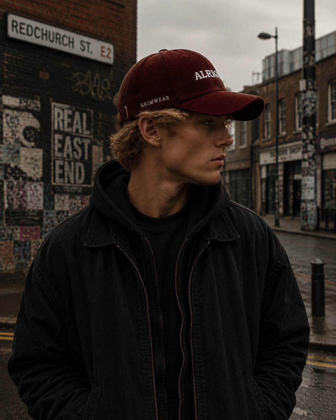 Vintage Corduroy Cap — Embroidered 'ALRIGHT?' Dad Hat